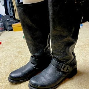 Frye Veronica Slouch Boot in black pebble leather. Like New.